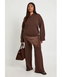 Boohoo - Plus Collared Button Down Jumper And Straight Leg Trouser Co-Ord - Lyst