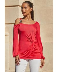 Sosandar - Coral One Shoulder Twist Front Longline Top - Lyst