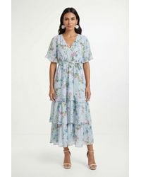 Wallis - Petite Floral Print Ruffle Maxi Dress - Lyst