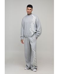 BoohooMAN - Tall Oversized Boxy & Wide Leg Offical Brushed Knitted Tracksuit - Lyst