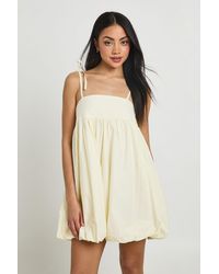 Boohoo - Cotton Poplin Puff Ball Mini Dress - Lyst
