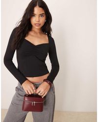 ASOS - Sweetheart Long Sleeve Top With Ruching Detail - Lyst