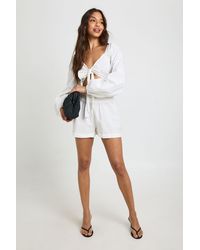 Boohoo - Linen Look Knot Crop & Paperbag Waist Shorts - Lyst