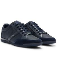 BOSS - Saturn Low Profile Mixed Material Trainers With Suede And Faux Leather - Lyst