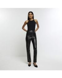 River Island - Straight Jeans High Waisted Slim Coated Cotton - Lyst