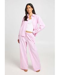 Boohoo - Cotton Poplin Stripe Wide Leg Trousers - Lyst