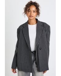 Boohoo - Wool Pinstripe Asymmetric Oversized Blazer - Lyst