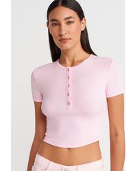 Dilvin - Slim Fit Crop Blouse With Buttons - Lyst