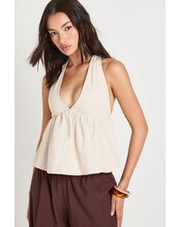Boohoo - Chambray Halterneck Swing Top - Lyst