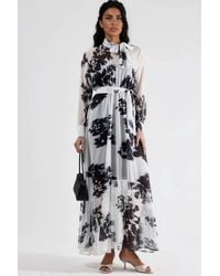 Msn-Collection - Floral Maxi Dress With Button Closure And Tie Detail - Lyst