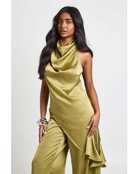 Boohoo - Satin Cowl Neck Asym Hem Top - Lyst