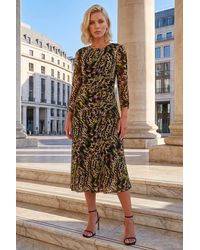 Roman - Petite Printed Mesh Ruched Midi Dress - Lyst