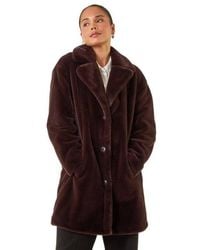 Roman - Petite Longline Pocket Fur Coat - Lyst
