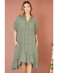 Yumi' - Italian Linen Shirt Dress With Frill Hem - Lyst