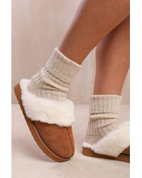 Where's That From - Faux Fur Lined Slip-On Slippers - Lyst