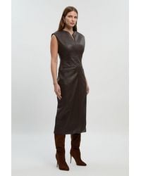 Karen Millen - Faux Leather Tailored Pencil Dress - Lyst