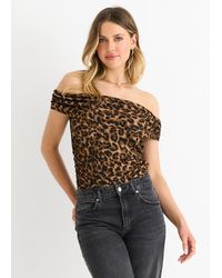 Gini London - Animal Print Bardot Jersey Top - Lyst