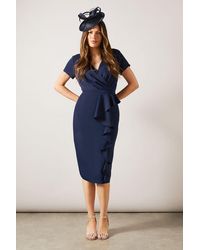 Wallis - Tailored Crepe Ruffle Pencil Dress - Lyst