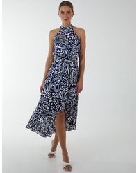 Blue Vanilla - Abstract Print Halter Neck Midi Wrap Dress - Lyst