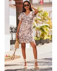 Sosandar - Natural Animal Print Flutter Sleeve Shift Dress - Lyst