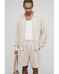 BoohooMAN - Oversized Boxy Blanket Open Stitch Knitted Tracksuit - Lyst