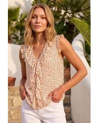 Roman - Floral Print Ruffle Front Top - Lyst