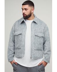 BoohooMAN - Plus Wool Blend Smart Zip Up Regular Fit Cargo Jacket - Lyst