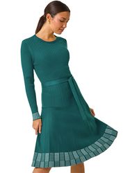 Roman - Ribbed Stretch Knit Border Print Dress - Lyst