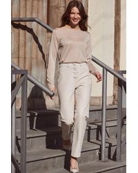 Sosandar - Ecru Leather Lace Front Straight Leg Trousers - Lyst