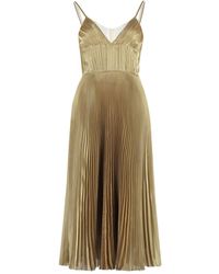 Prada - Kleedjes ,Geel ,Polyester Technical Voile Pleated Midi Dress - Lyst