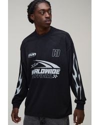 BoohooMAN - Oversized Car Racing Print Spray Wash Long Sleeve T-Shirt Cotton - Lyst