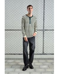 Giesto - Striped Long Sleeve Crew Neck T-Shirt With Button Detail - Lyst