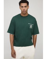 BoohooMAN - Oversized Boxy Interlock B Scroll Embroidered Piping T-Shirt - Lyst