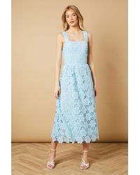 Oasis - Floral Lace Detail Square Neck Midi Dress - Lyst