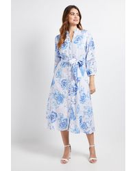 Wallis - Floral Lace Insert Collarless Shirt Dress - Lyst