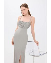 Hiccup - Smocked Square Neck Spaghetti Strap Tie Front Midi Dress With A Side Slit - Lyst