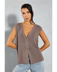 MissPap - Knitted Boxy Oversized Plunge Front Buttoned Waistcoat - Lyst