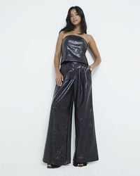 River Island - Wide Leg Trousers Petite Faux Leather - Lyst