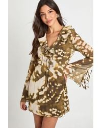 Boohoo - Abstract Chiffon Ruffle Shift Dress - Lyst