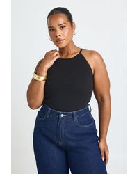 Boohoo - Plus Rib Boat Neck Strappy Vest Top - Lyst