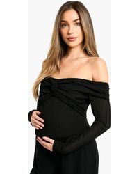 Boohoo - Maternity Textured Twist Detail Bardot Long Sleeve Top - Lyst