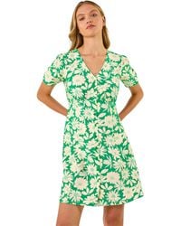 Roman - Daisy Print V-Neck Tea Dress - Lyst