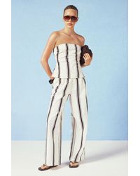 Boohoo - Striped Linen Look Bandeau & Wide Leg Trouser Co-Ord - Lyst