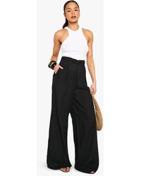 Boohoo - Linen Look Wide Leg Relaxed Fit Pants - Lyst