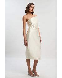 Karen Millen - Satin Twill Trim Detail Structured Asymmetric Neck Tailored Midi Dress - Lyst