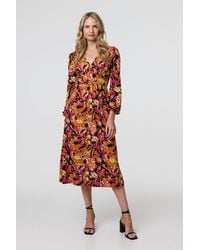 Izabel London - Tropical Floral Print Long Sleeve Midi Dress - Lyst