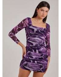 Pink Vanilla - Mesh Marble Long Sleeve Mini Dress - Lyst