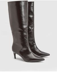 Faith - Trixie Faux Leather Medium Stiletto Heel High Leg Boots - Lyst