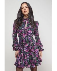Oasis - Printed Ruffle Boho Fit And Flare Mini Dress - Lyst