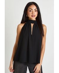 Boohoo - Chiffon High Neck Keyhole Blouse - Lyst